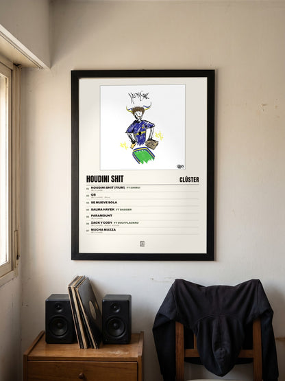 Póster de Houdini Shit de Clúster enmarcado en una pared