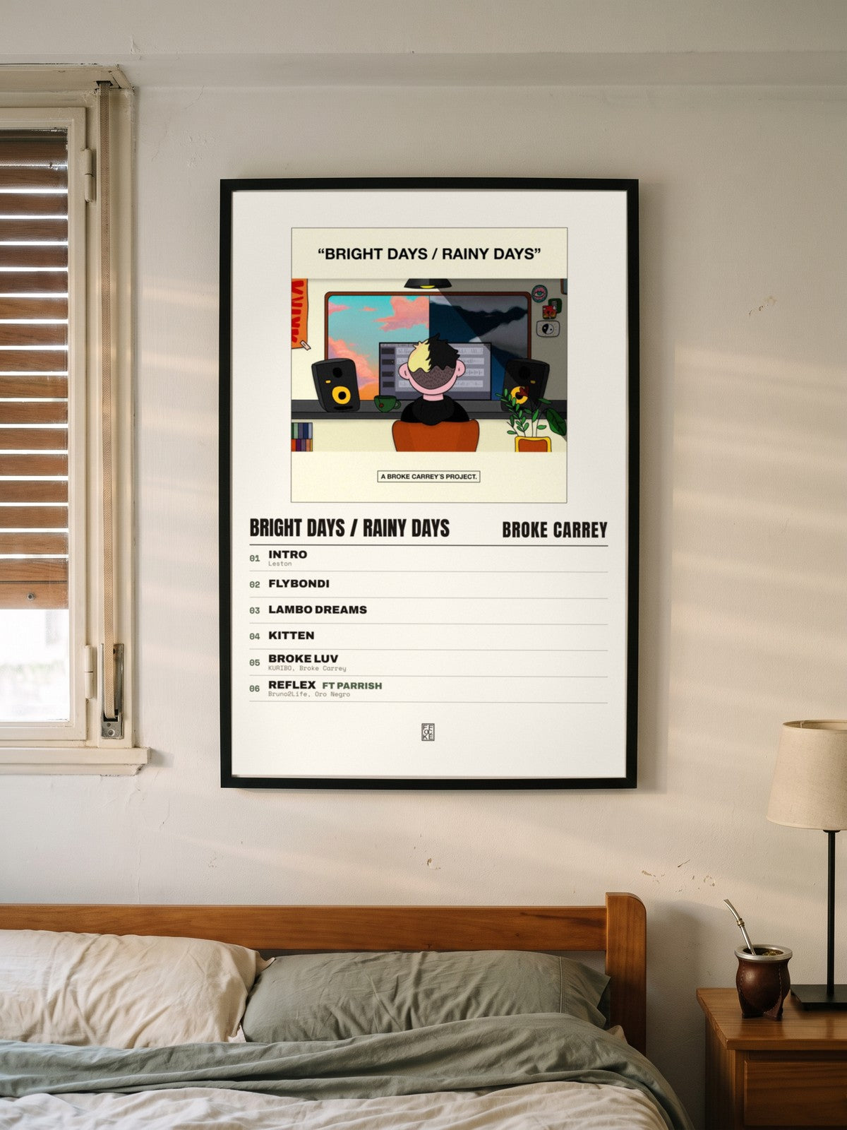 Póster de Bright Days / Rainy Days de Broke Carrey enmarcado en una pared