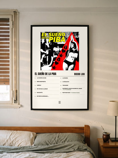 Póster de EL SUEÑO DE LA PIBA de Richh lou enmarcado en una pared
