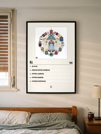 Póster de ILL de T&K enmarcado en una pared