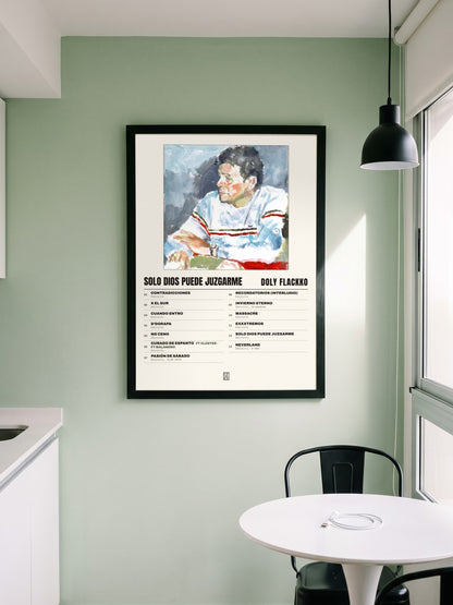 Póster de Solo Dios Puede Juzgarme de Doly Flackko enmarcado en una pared