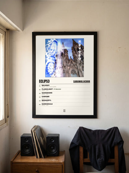 Póster de eclips3 de Saramalacara enmarcado en una pared