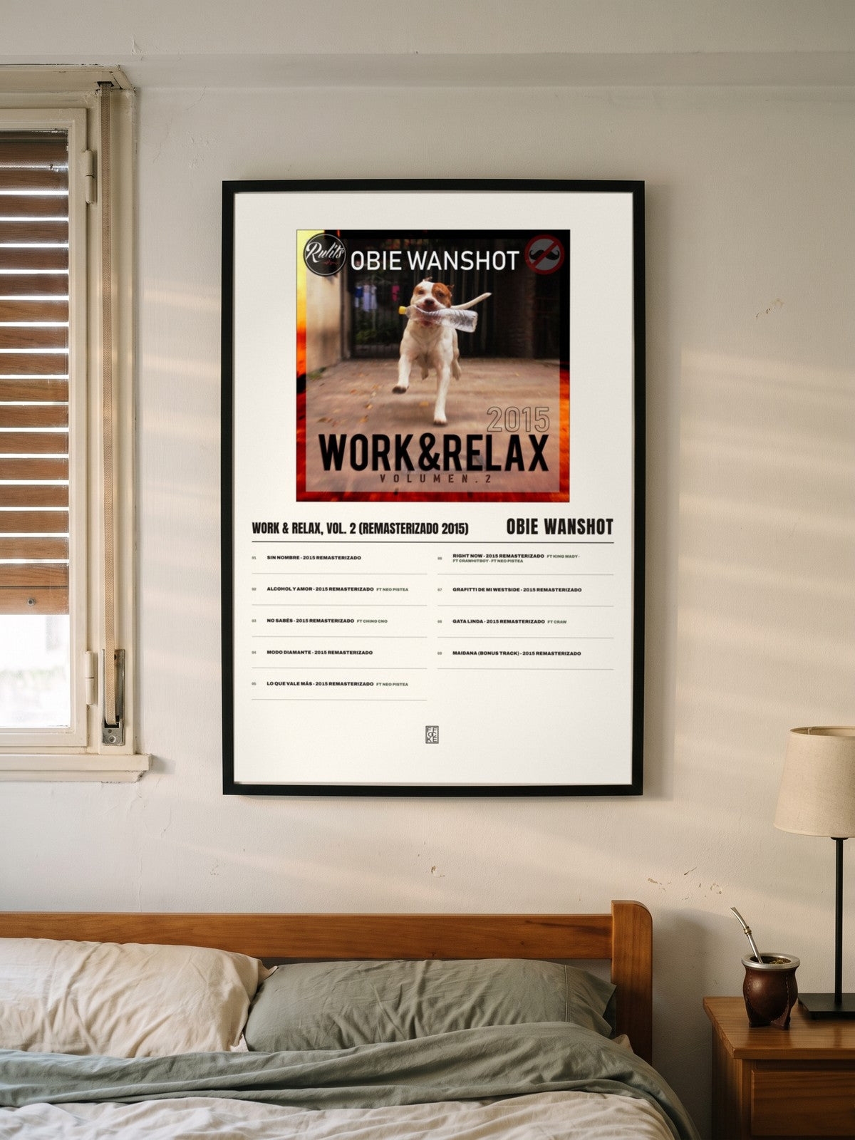 Póster de Work & Relax, Vol. 2 (Remasterizado 2015) de Obie Wanshot enmarcado en una pared