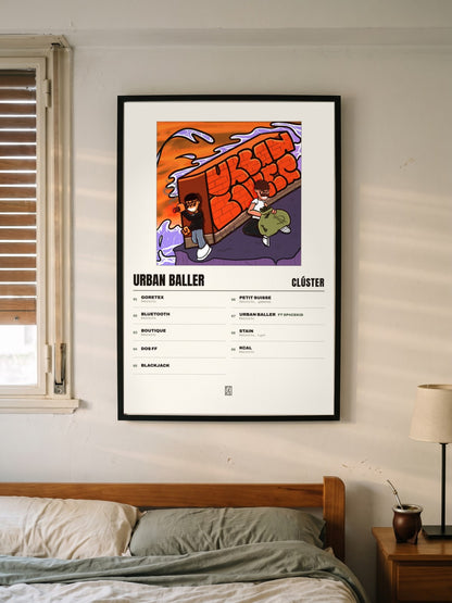 Póster de Urban Baller de Clúster enmarcado en una pared