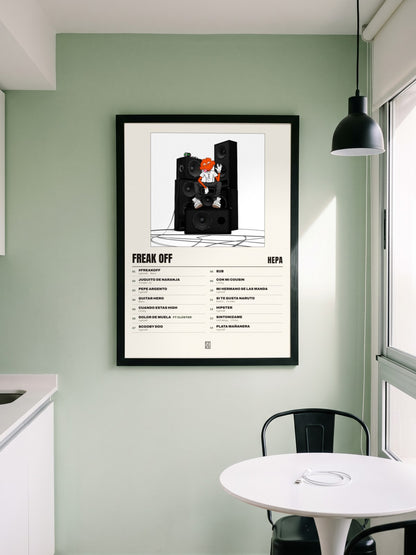 Póster de FREAK OFF de Hepa enmarcado en una pared