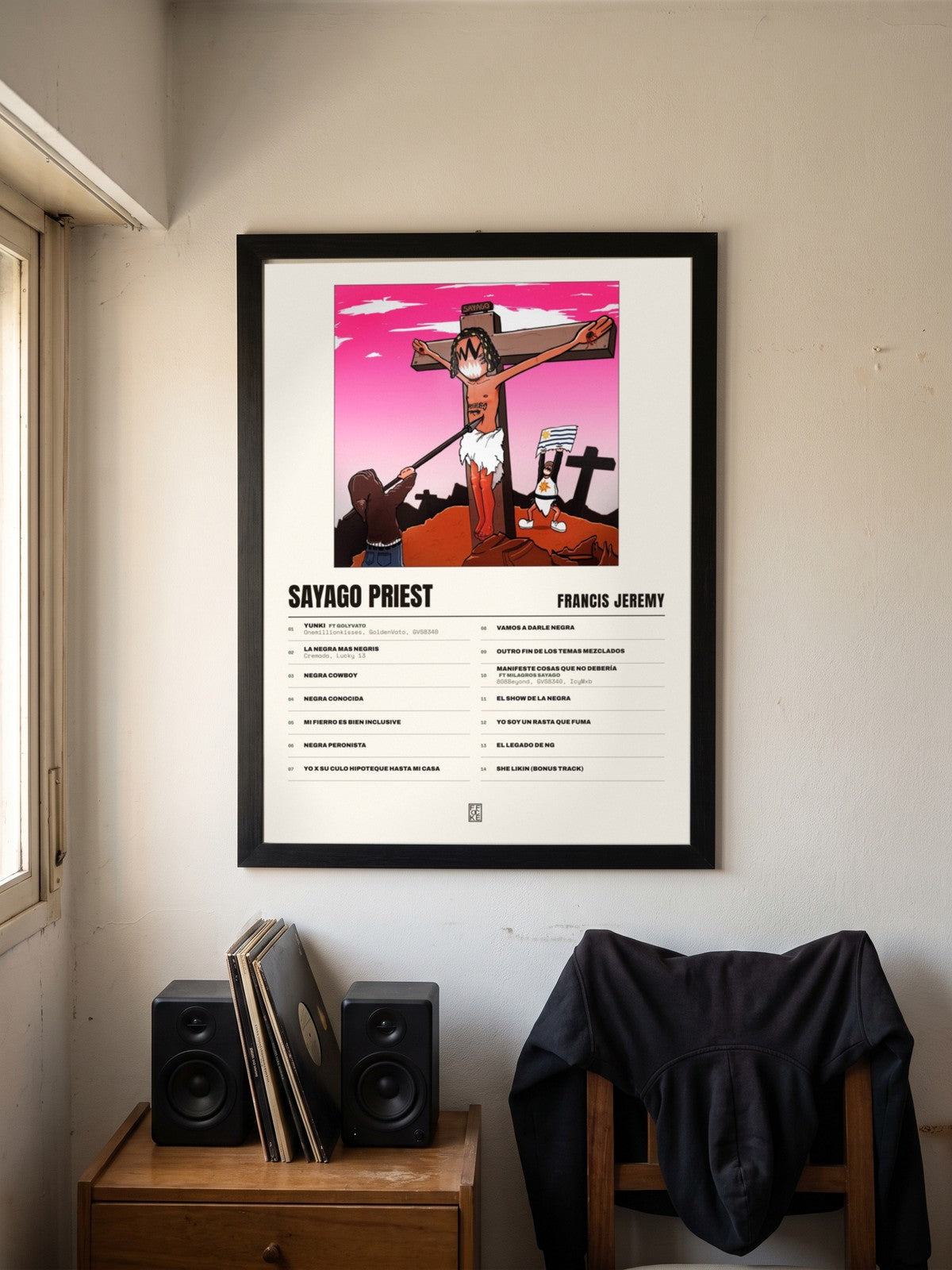 Póster de SAYAGO PRIEST de Francis Jeremy enmarcado en una pared