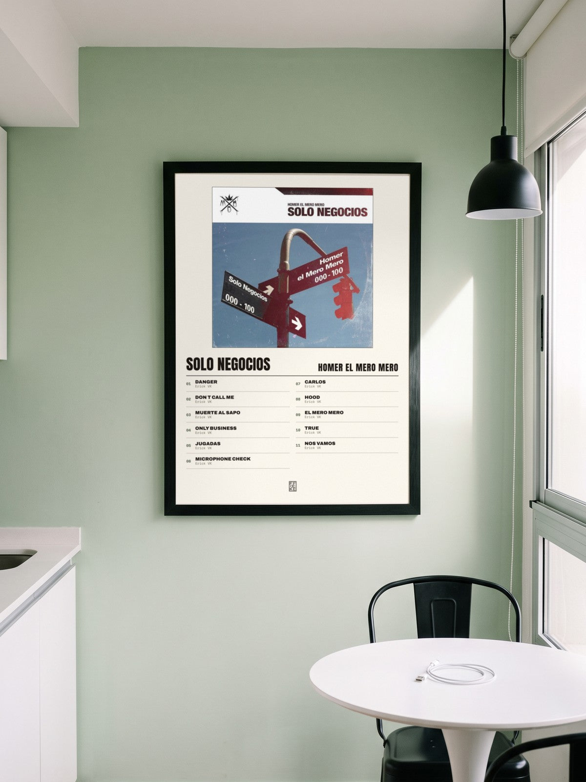 Póster de Solo Negocios de Homer El Mero Mero enmarcado en una pared