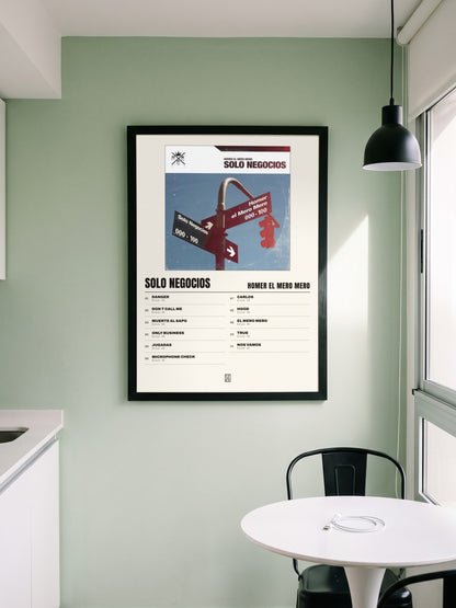 Póster de Solo Negocios de Homer El Mero Mero enmarcado en una pared