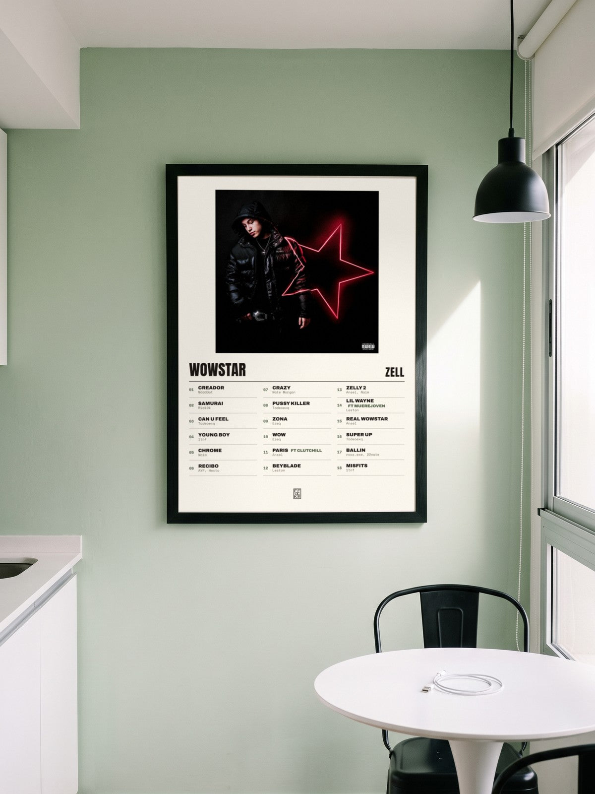 Póster de WOWSTAR de Zell enmarcado en una pared