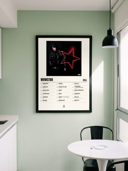 Póster de WOWSTAR de Zell enmarcado en una pared