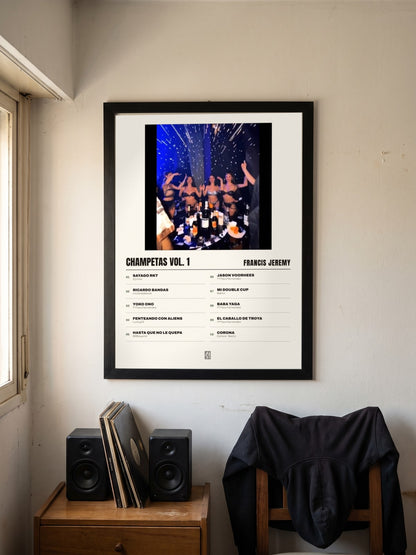Póster de CHAMPETAS VOL. 1 de Francis Jeremy enmarcado en una pared
