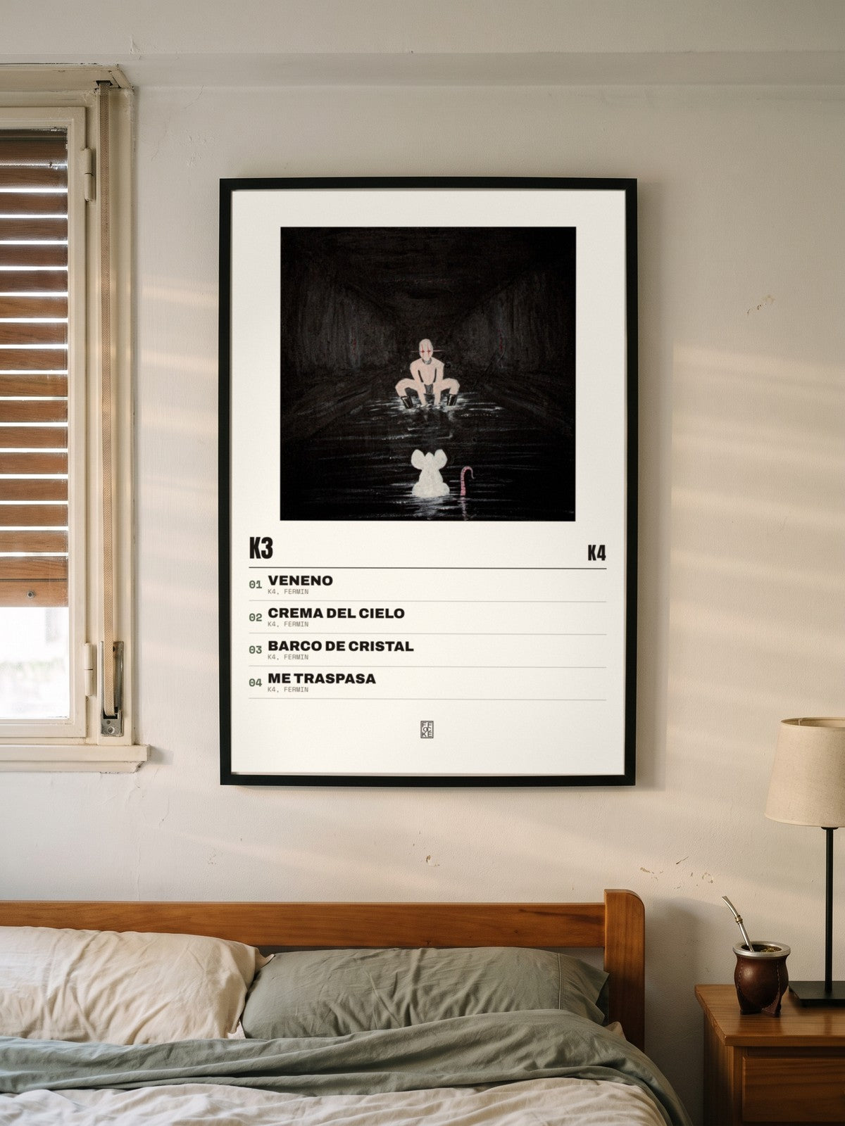 Póster de K3 de K4 enmarcado en una pared