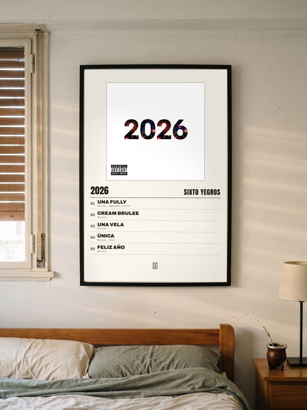 Póster de 2026 de Sixto Yegros enmarcado en una pared