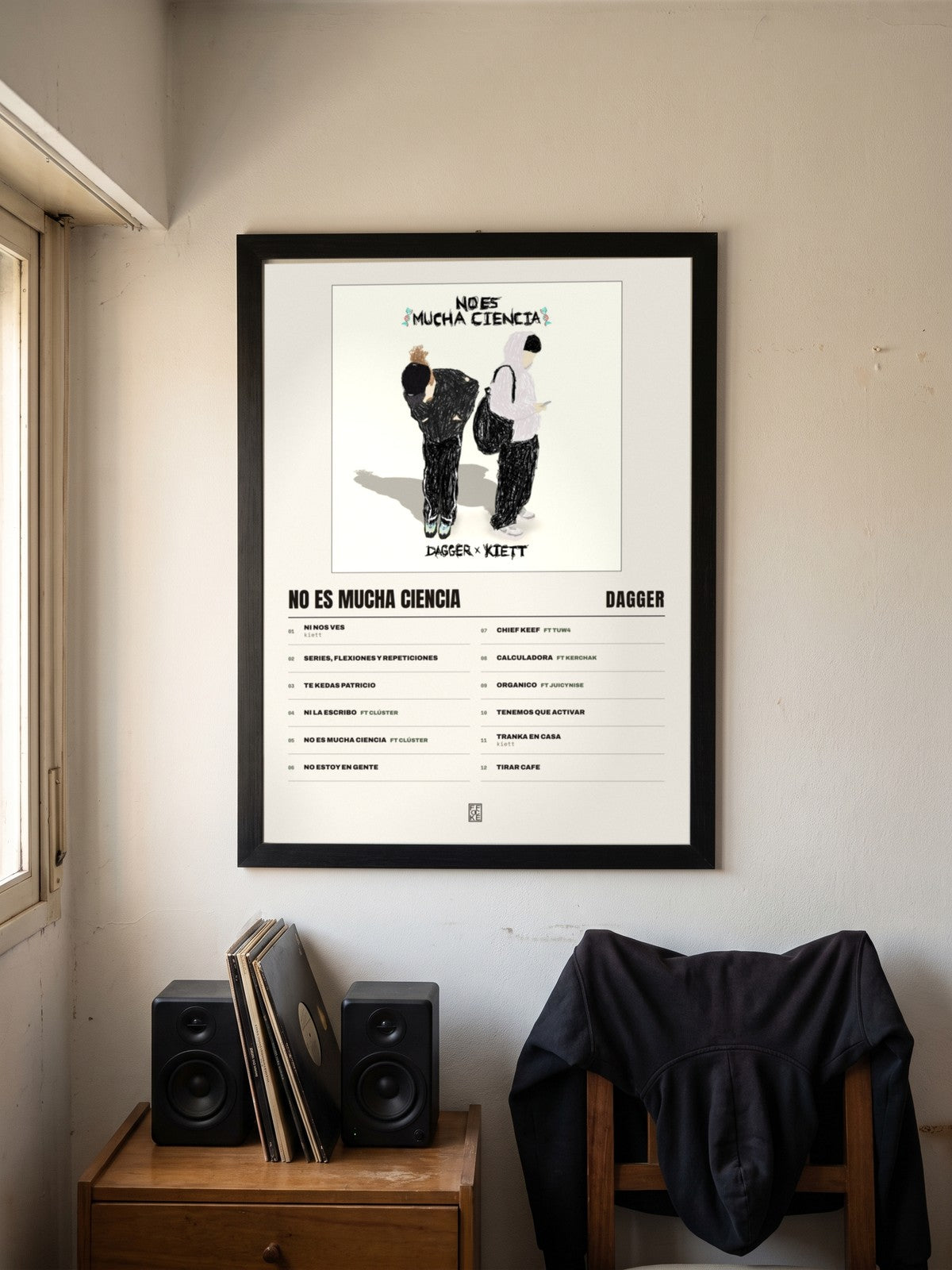 Póster de No Es Mucha Ciencia de Dagger enmarcado en una pared