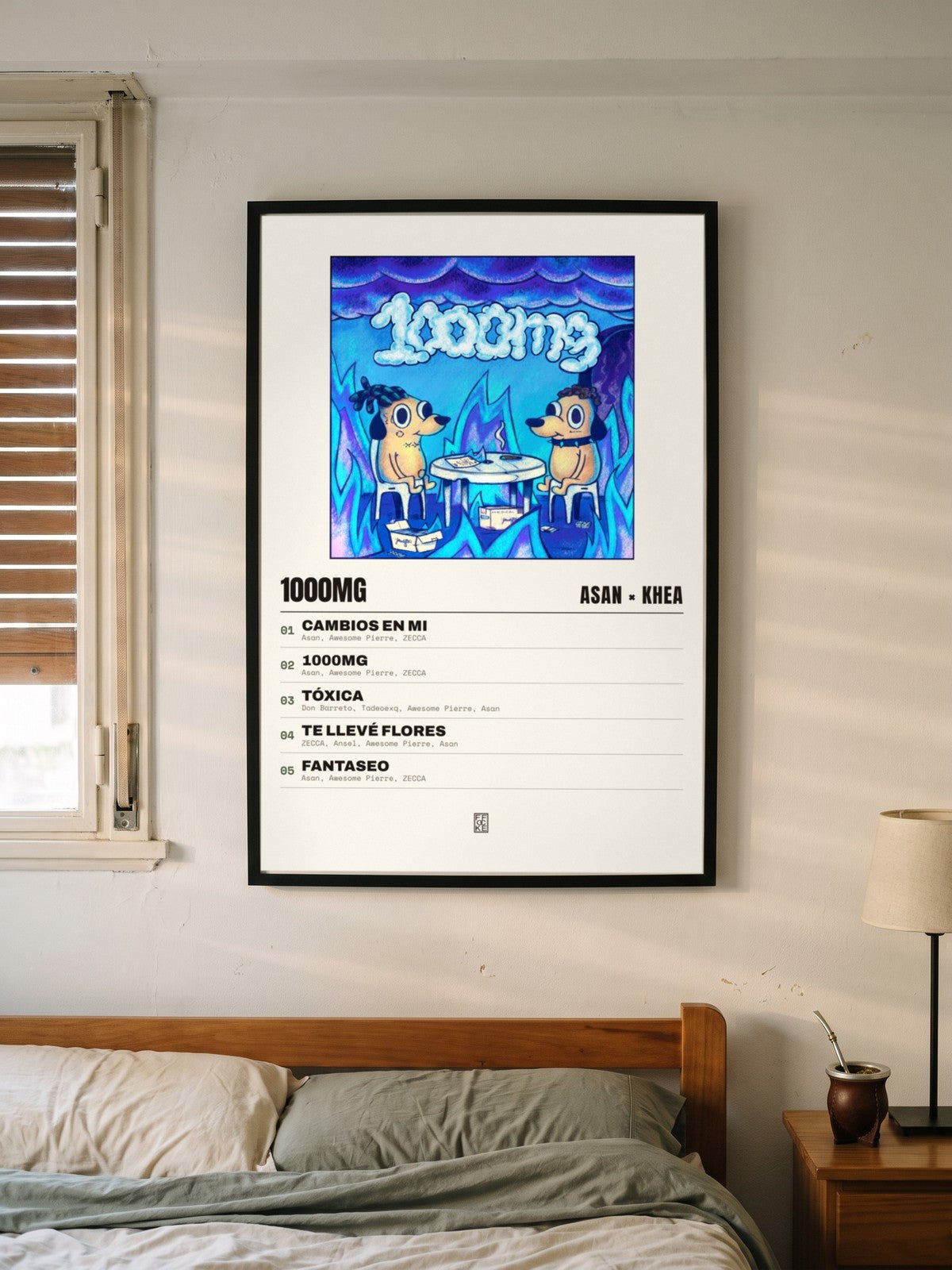 Póster de 1000mg de Asan × KHEA enmarcado en una pared