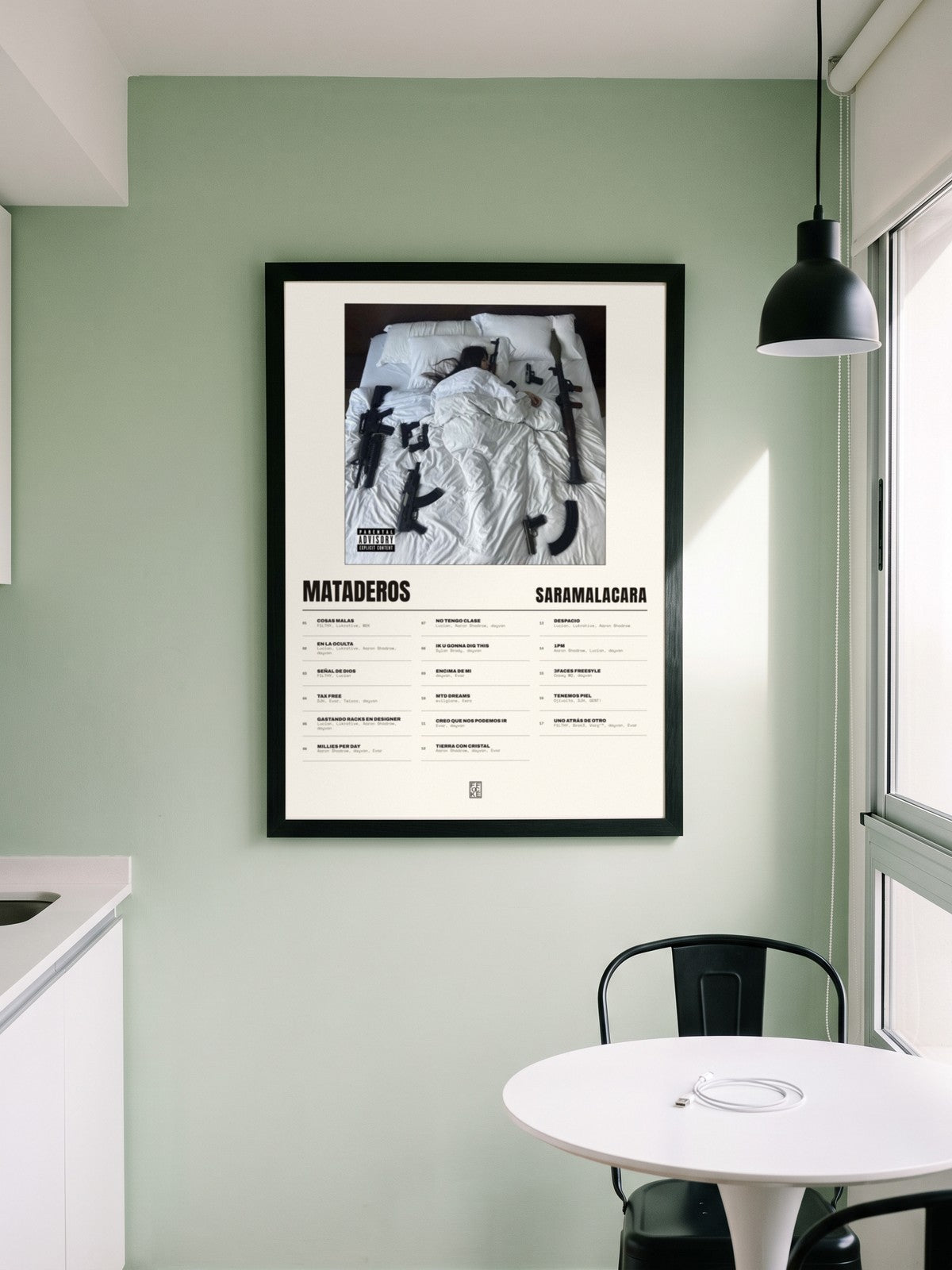 Póster de MATADEROS de Saramalacara enmarcado en una pared