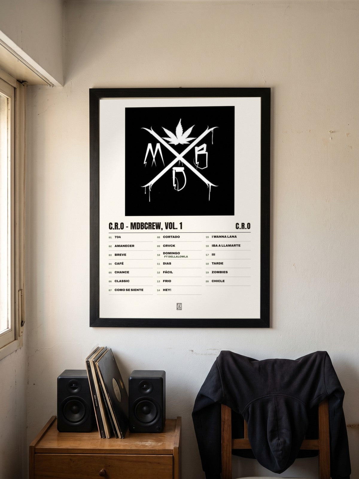 Póster de C.R.O - MDBCrew, Vol. 1 de C.R.O enmarcado en una pared