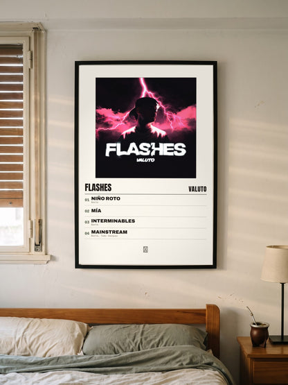 Póster de Flashes de Valuto enmarcado en una pared