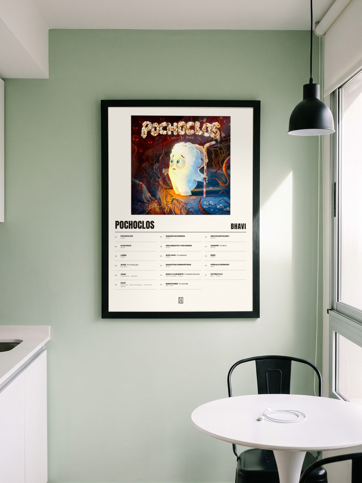Póster de POCHOCLOS de Bhavi enmarcado en una pared