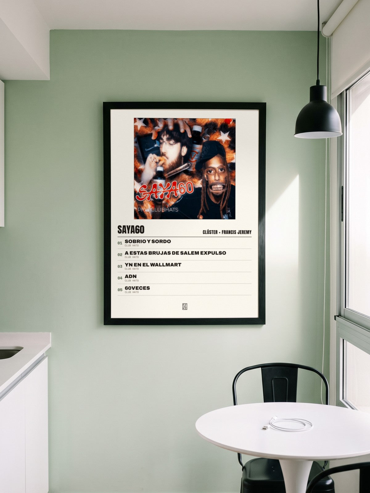 Póster de SAYA60 de Clúster × Francis Jeremy enmarcado en una pared