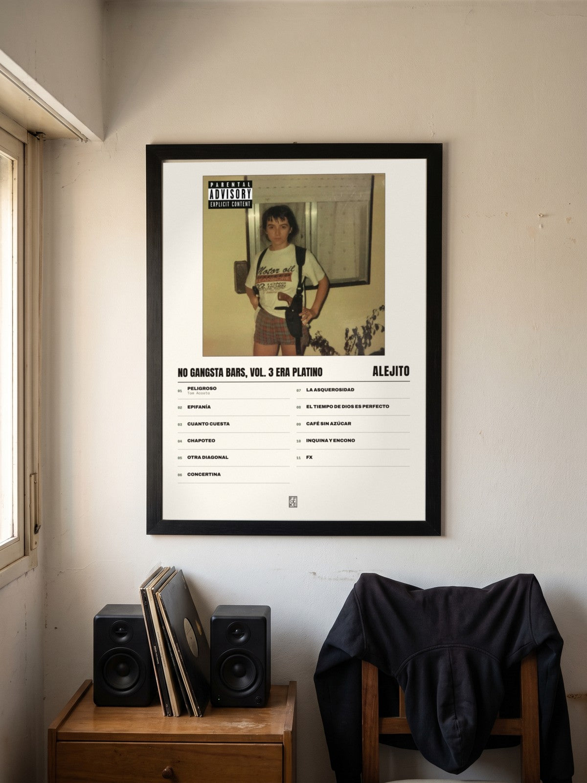 Póster de No Gangsta Bars, Vol. 3 Era Platino de ALEJITO enmarcado en una pared