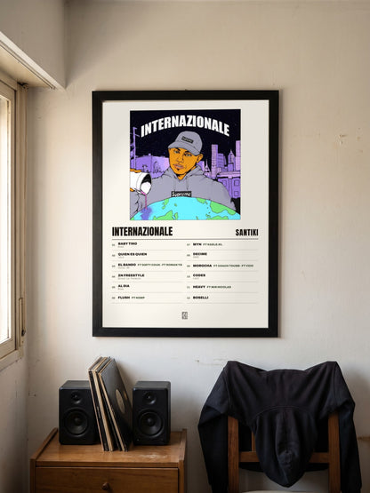 Póster de Internazionale de Santiki enmarcado en una pared