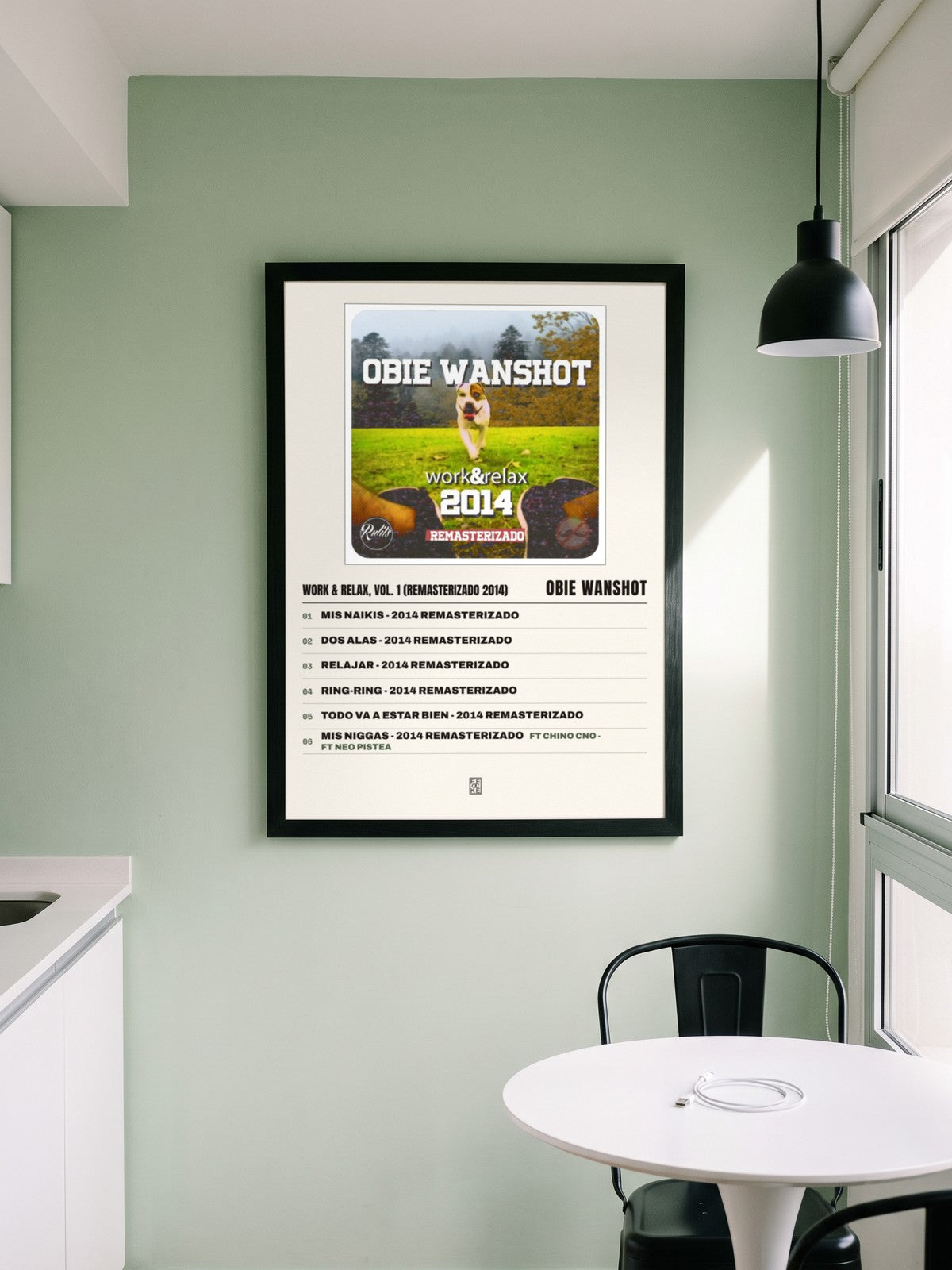 Póster de Work & Relax, Vol. 1 (Remasterizado 2014) de Obie Wanshot enmarcado en una pared