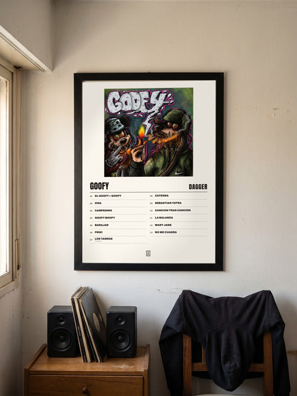 Póster de Goofy de Dagger enmarcado en una pared