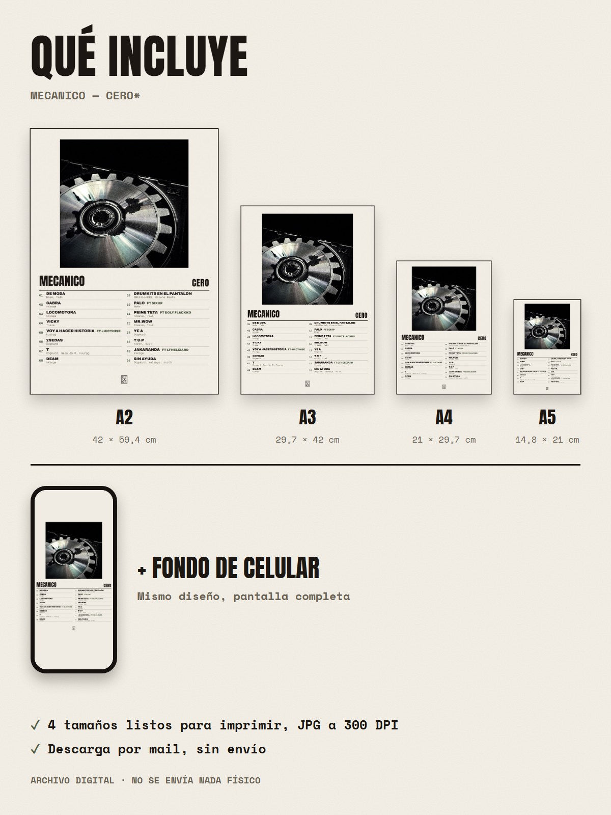 Qué incluye el póster de Mecanico de cero*: A2, A3, A4, A5 y fondo de celular