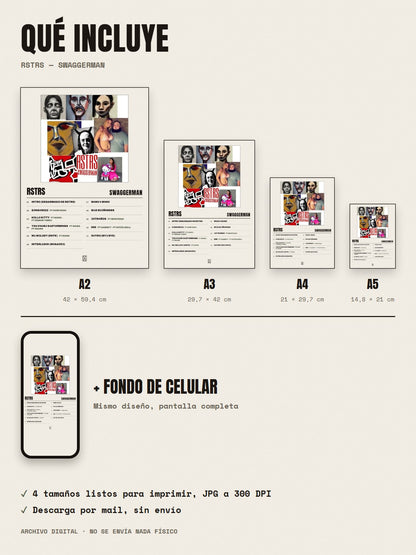 Qué incluye el póster de RSTRS de swaggerman: A2, A3, A4, A5 y fondo de celular