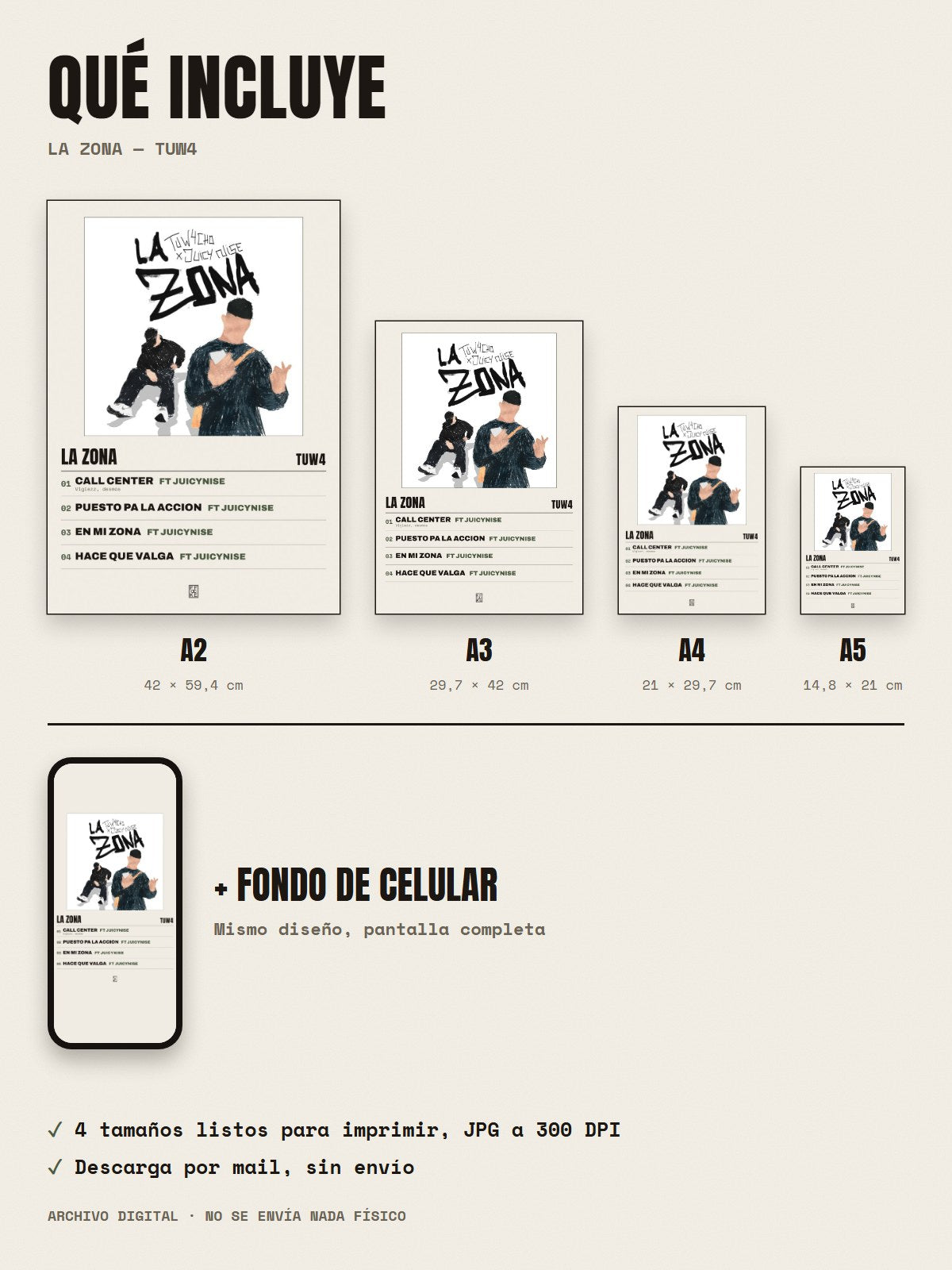 Qué incluye el póster de La zona de tuw4: A2, A3, A4, A5 y fondo de celular