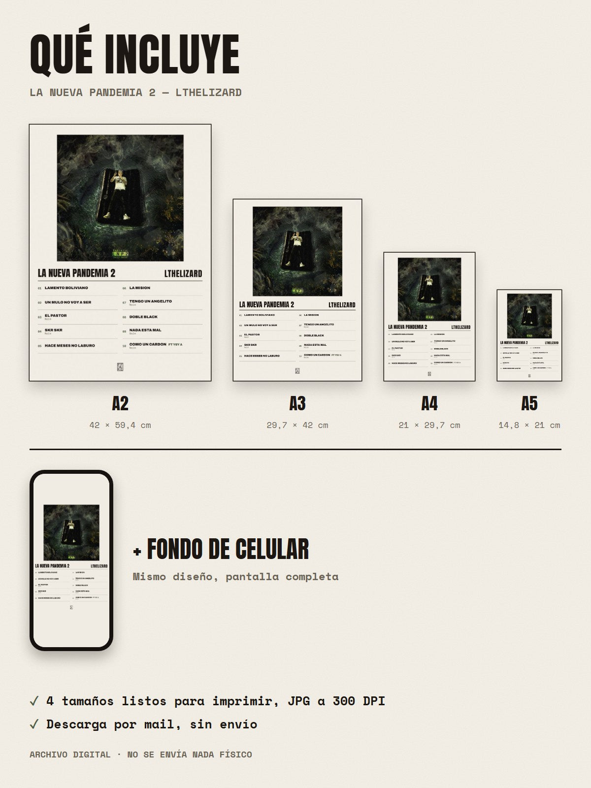 Qué incluye el póster de LA NUEVA PANDEMIA 2 de Lthelizard: A2, A3, A4, A5 y fondo de celular