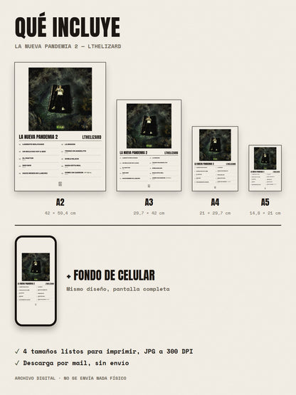 Qué incluye el póster de LA NUEVA PANDEMIA 2 de Lthelizard: A2, A3, A4, A5 y fondo de celular