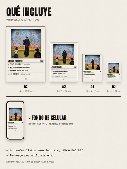 Qué incluye el póster de #Thissilverisjerk de 2UU!: A2, A3, A4, A5 y fondo de celular
