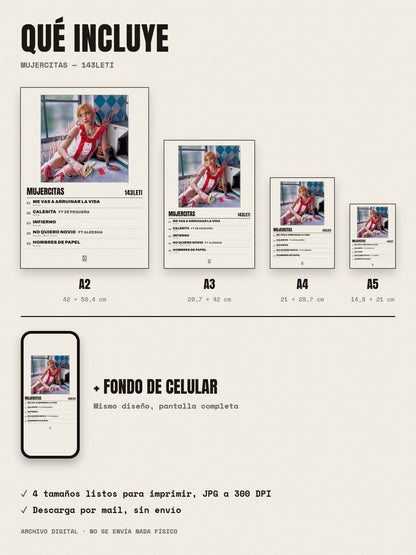 Qué incluye el póster de Mujercitas de 143LETI: A2, A3, A4, A5 y fondo de celular