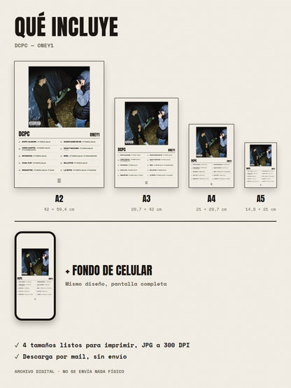 Qué incluye el póster de Dcpc de Oney1: A2, A3, A4, A5 y fondo de celular