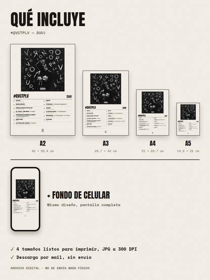 Qué incluye el póster de #QVCTPLV de 2UU!: A2, A3, A4, A5 y fondo de celular