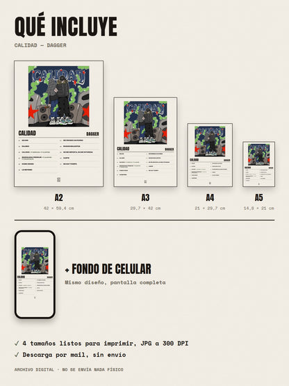 Qué incluye el póster de Calidad de Dagger: A2, A3, A4, A5 y fondo de celular