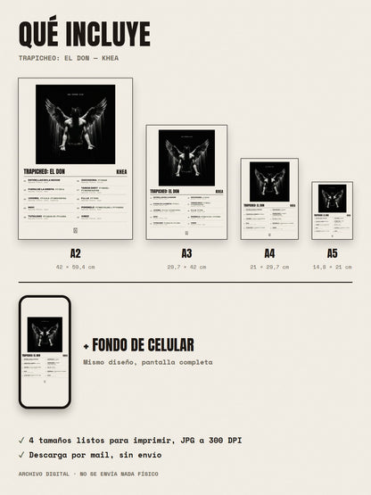 Qué incluye el póster de Trapicheo: EL DON de KHEA: A2, A3, A4, A5 y fondo de celular