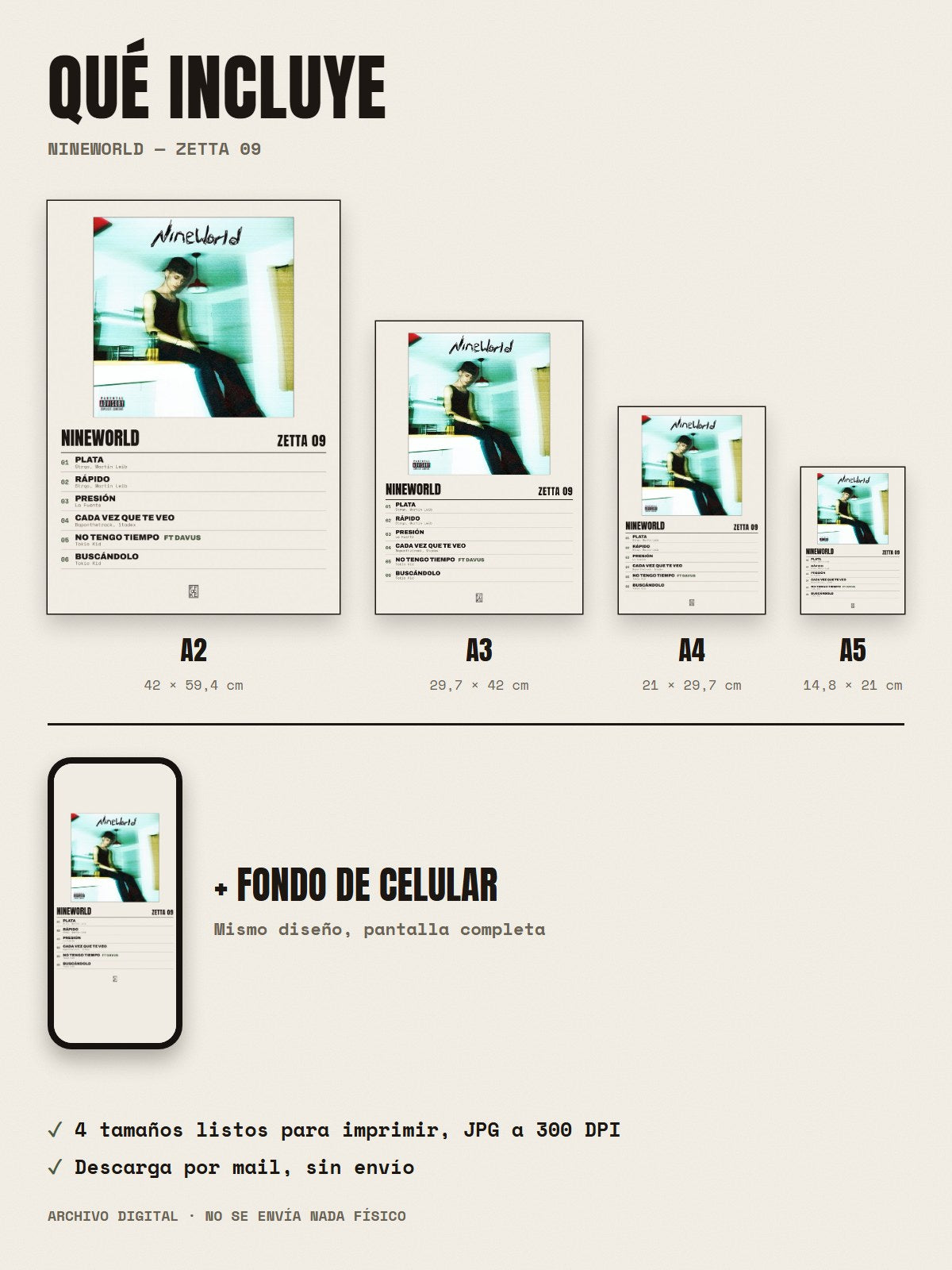 Qué incluye el póster de Nineworld de Zetta 09: A2, A3, A4, A5 y fondo de celular