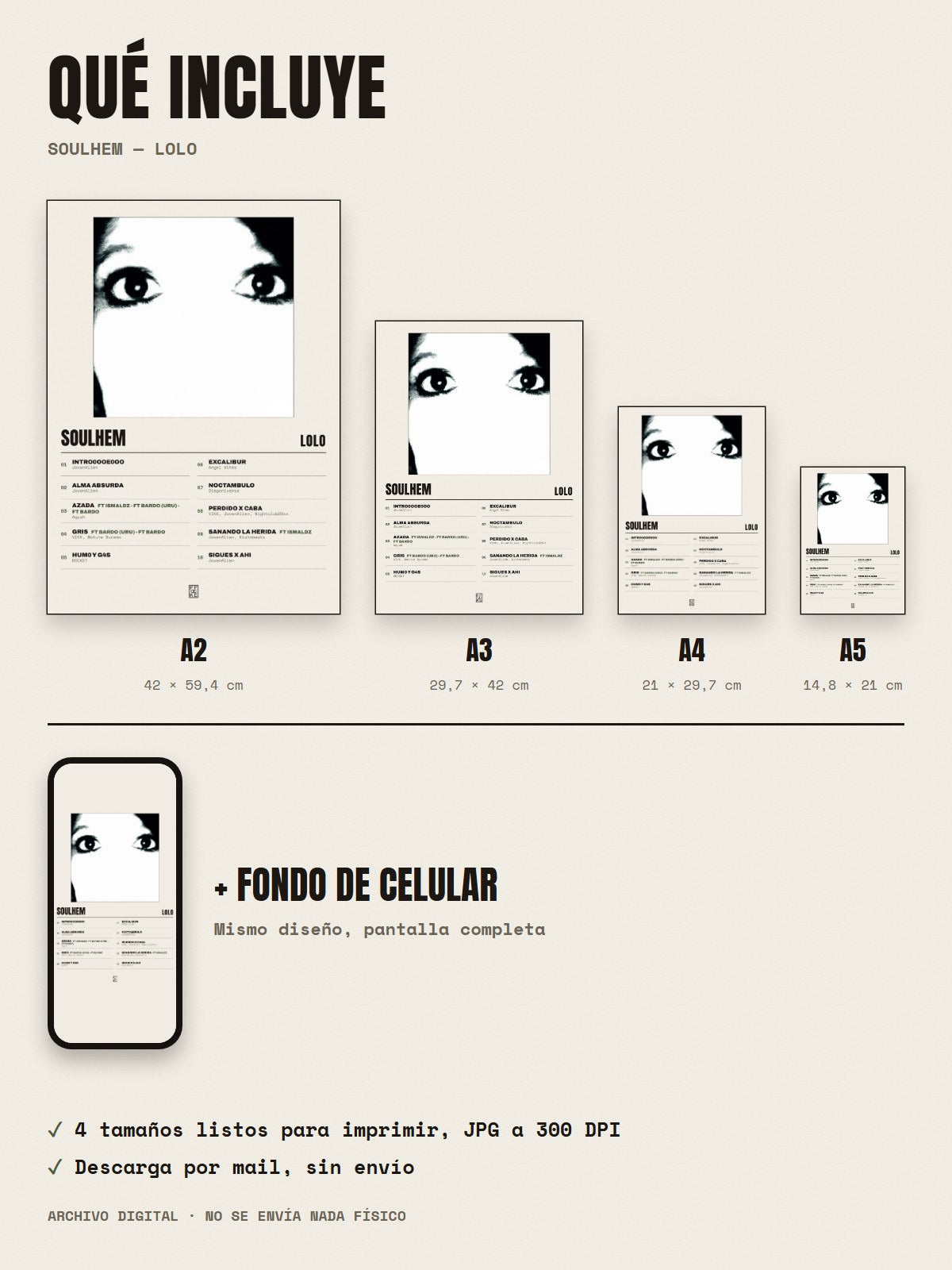Qué incluye el póster de SOULHEM de LoLo: A2, A3, A4, A5 y fondo de celular