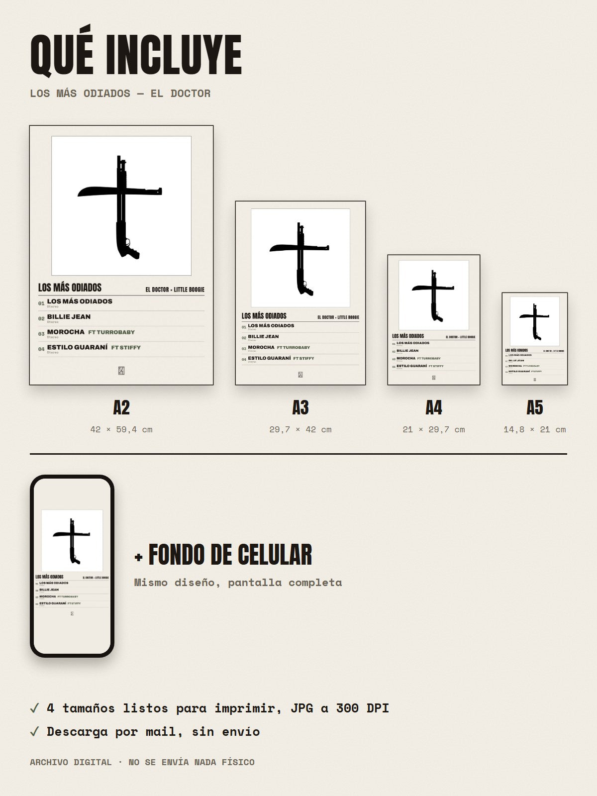 Qué incluye el póster de LOS MÁS ODIADOS de El Doctor × Little Boogie: A2, A3, A4, A5 y fondo de celular