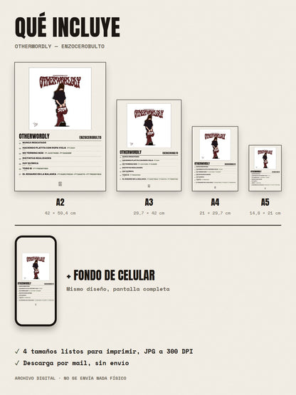 Qué incluye el póster de otherwordly de enzocerobulto: A2, A3, A4, A5 y fondo de celular
