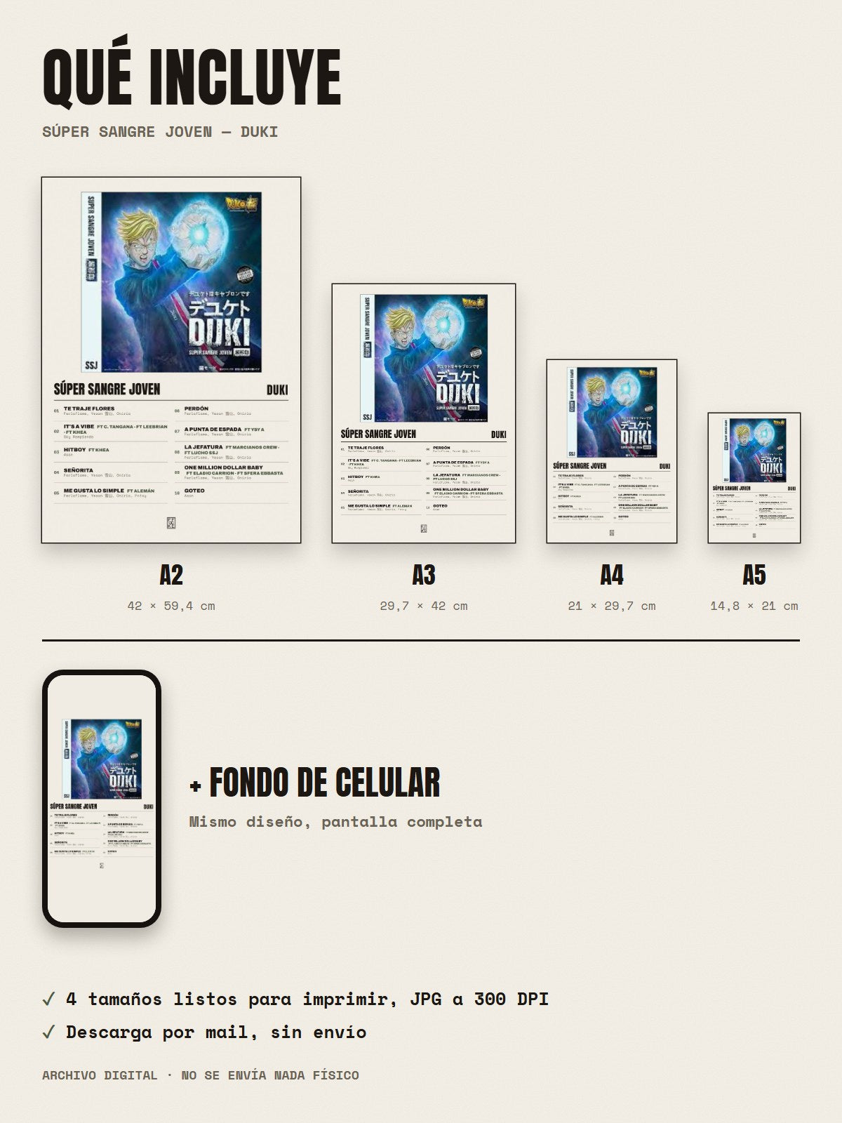 Qué incluye el póster de Súper Sangre Joven de Duki: A2, A3, A4, A5 y fondo de celular