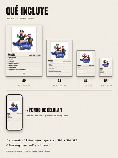 Qué incluye el póster de Josuqeu de Joshu Joshu × 372luca: A2, A3, A4, A5 y fondo de celular