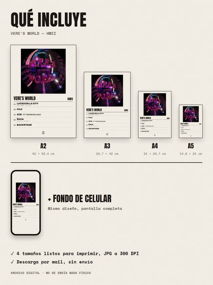 Qué incluye el póster de Vere's World de Hwii: A2, A3, A4, A5 y fondo de celular