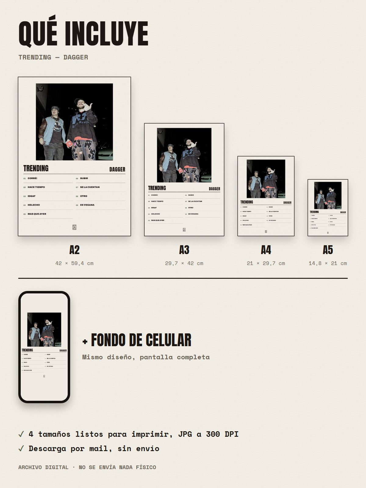 Qué incluye el póster de Trending de Dagger: A2, A3, A4, A5 y fondo de celular
