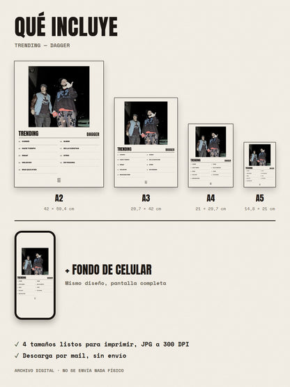 Qué incluye el póster de Trending de Dagger: A2, A3, A4, A5 y fondo de celular