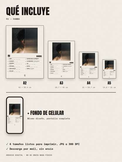Qué incluye el póster de RV de Ramma: A2, A3, A4, A5 y fondo de celular