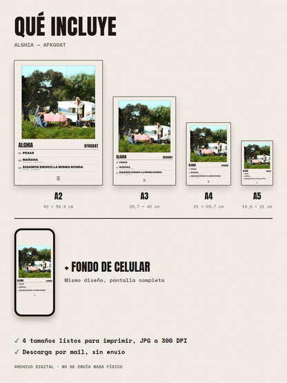 Qué incluye el póster de alghia de afkGOAT: A2, A3, A4, A5 y fondo de celular